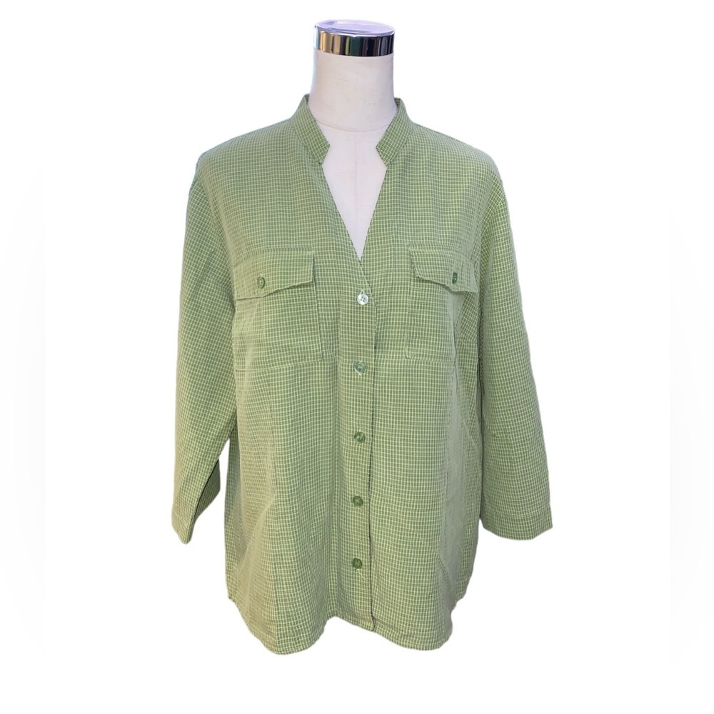 Notations Green White Plaid Button Down Shirt